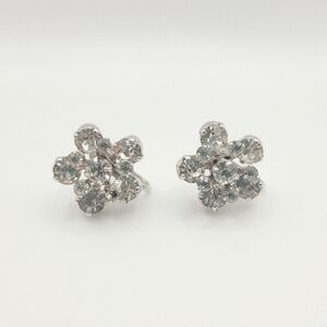 Vintage Coro Rhinestone Cluster Screwback Earrings Silver Tone